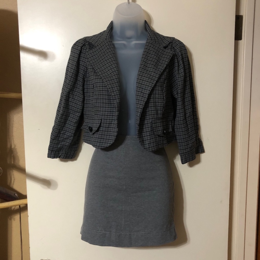 Womens Gray Houndstooth Cropped Blazer